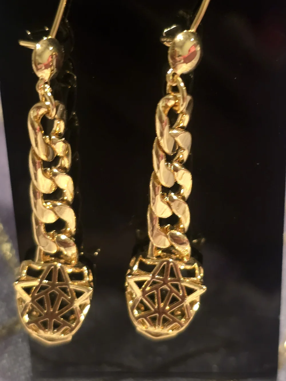 22kgp Dubai Gold Geometric Drop Chain Earrings - Women Jewelry